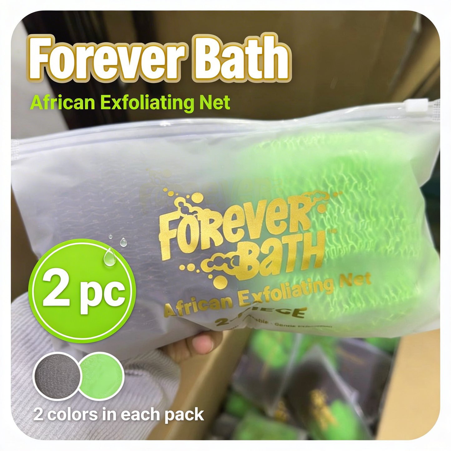 Forever Bath African Exfoliating Net 2 Pack Long Back Scrubber for Deep Exfoliation Bath Net Sponge