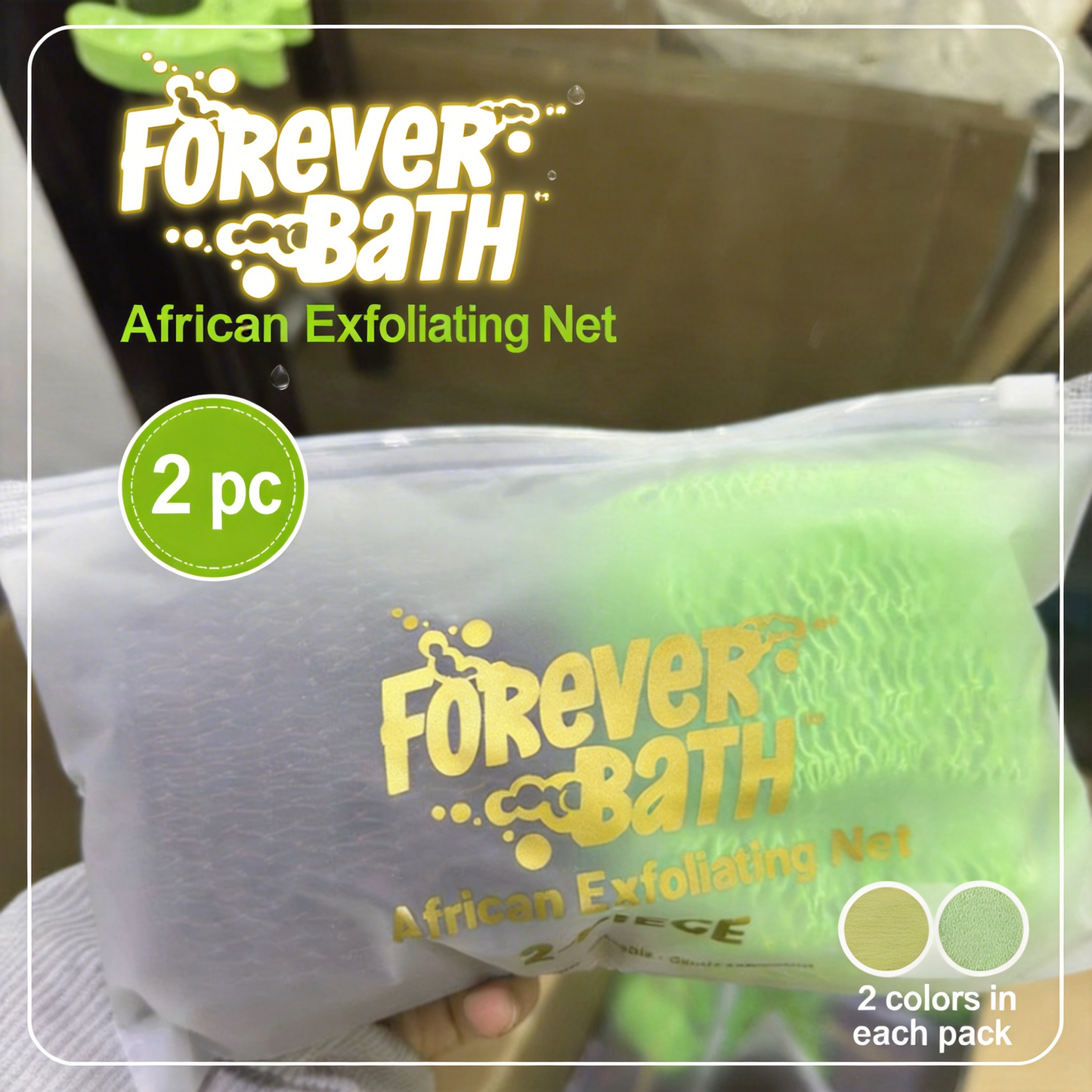 Forever Bath African Exfoliating Net 2 Pack Long Back Scrubber for Deep Exfoliation Bath Net Sponge
