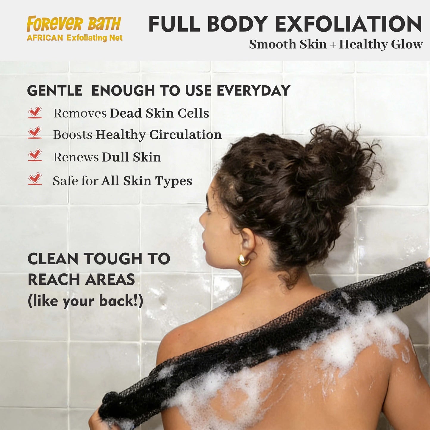 Forever Bath African Exfoliating Net 2 Pack Long Back Scrubber for Deep Exfoliation Bath Net Sponge