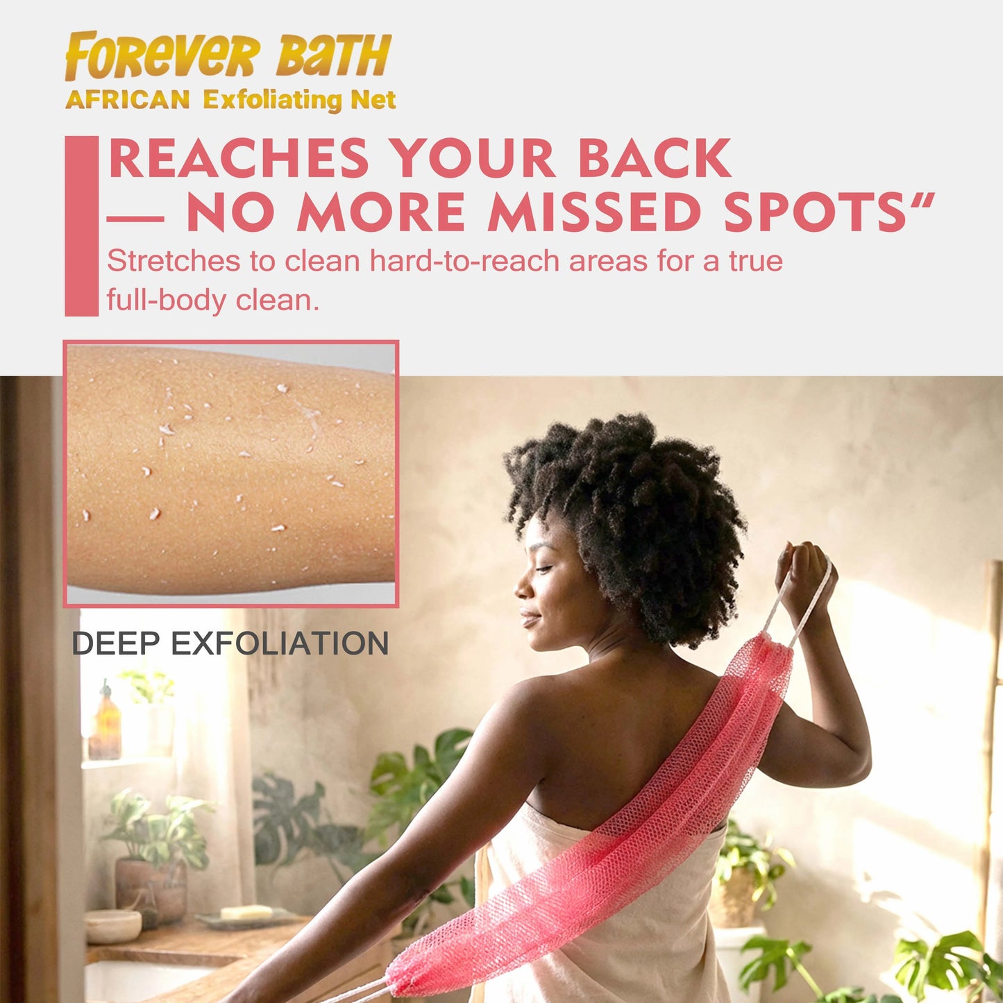 Forever Bath African Exfoliating Net 2 Pack Long Back Scrubber for Deep Exfoliation Bath Net Sponge