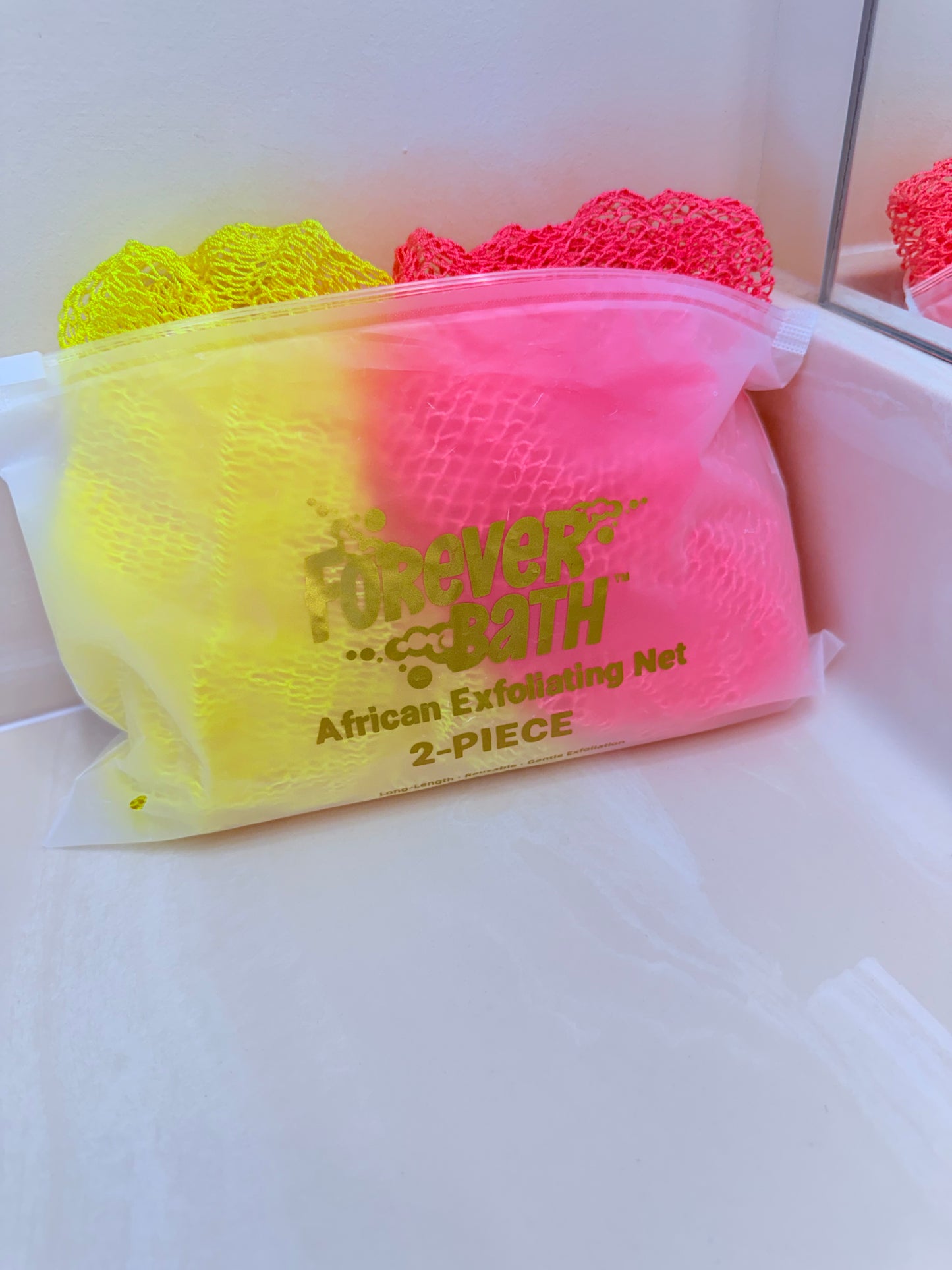 Forever Bath African Exfoliating Net 2 Pack Long Back Scrubber for Deep Exfoliation Bath Net Sponge