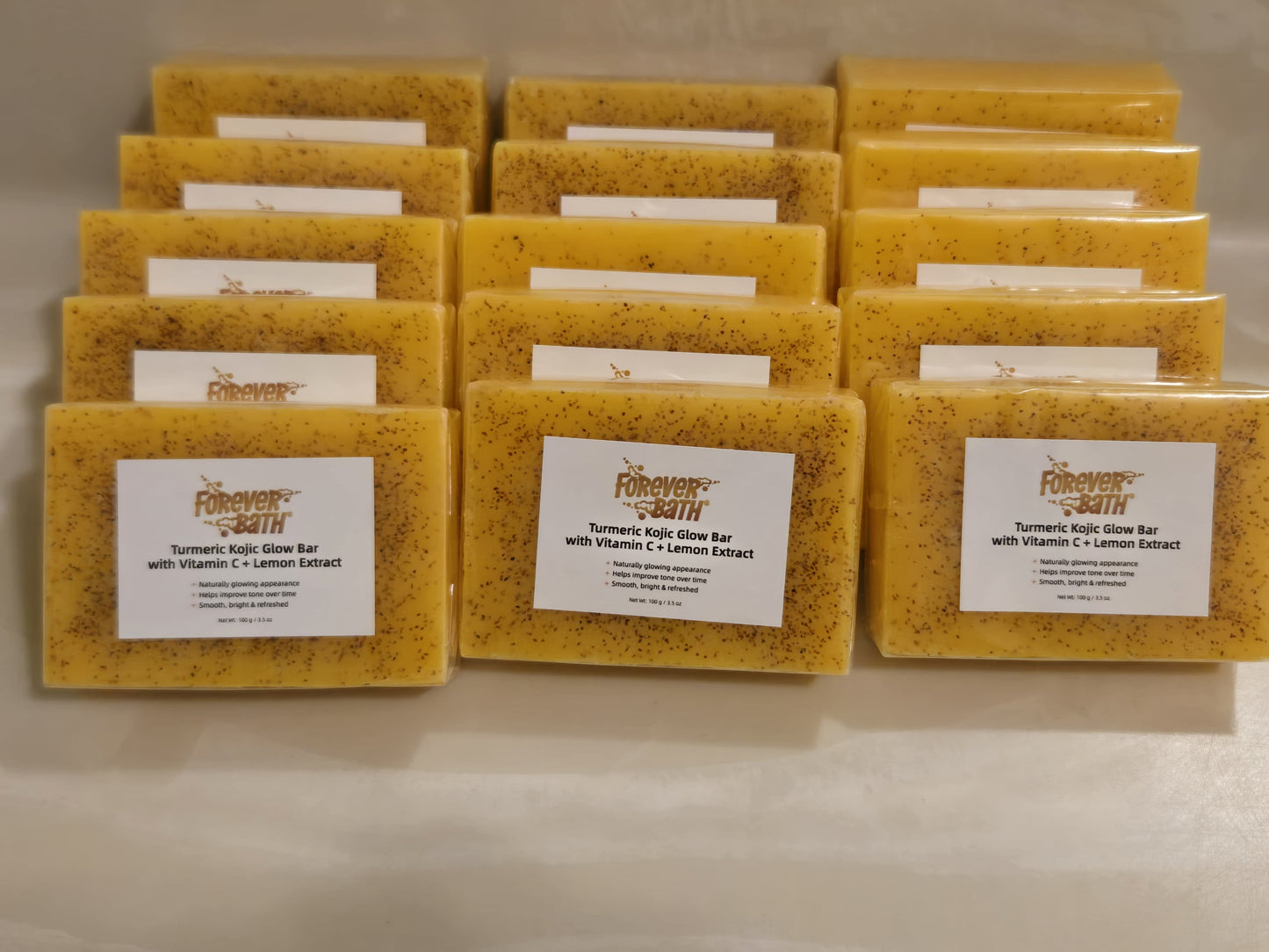 Forever Bath® Turmeric Kojic Acid Glow Bar with Vitamin C + Lemon Extract With Soap Bag