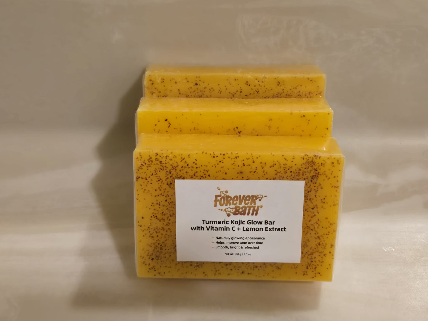 Forever Bath® Turmeric Kojic Acid Glow Bar with Vitamin C + Lemon Extract With Soap Bag